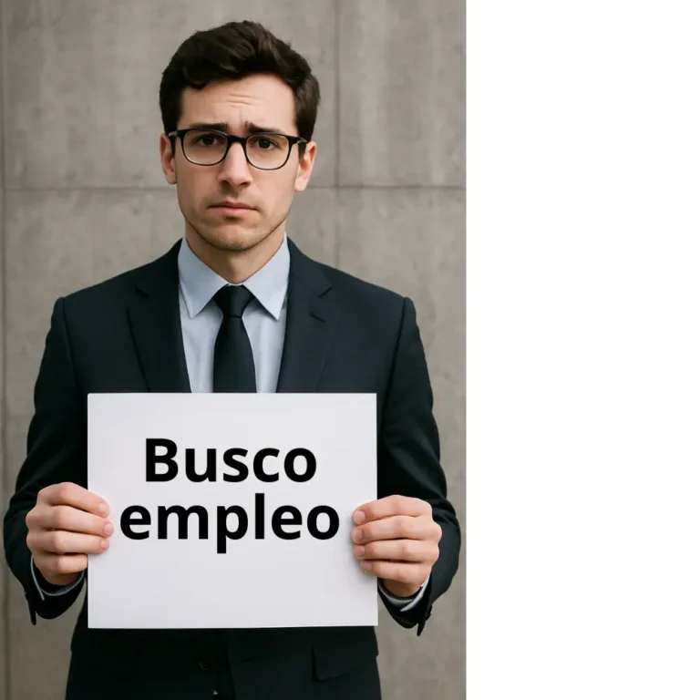 Hombre ejecutivo triste portando un letrero que indica búsqueda de empleo
